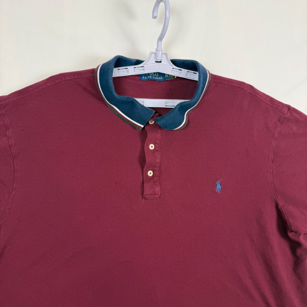 Polo Ralph Lauren Mens 3XB Burgundy Short Sleeve Cotton Polo Shirt Striped Trim